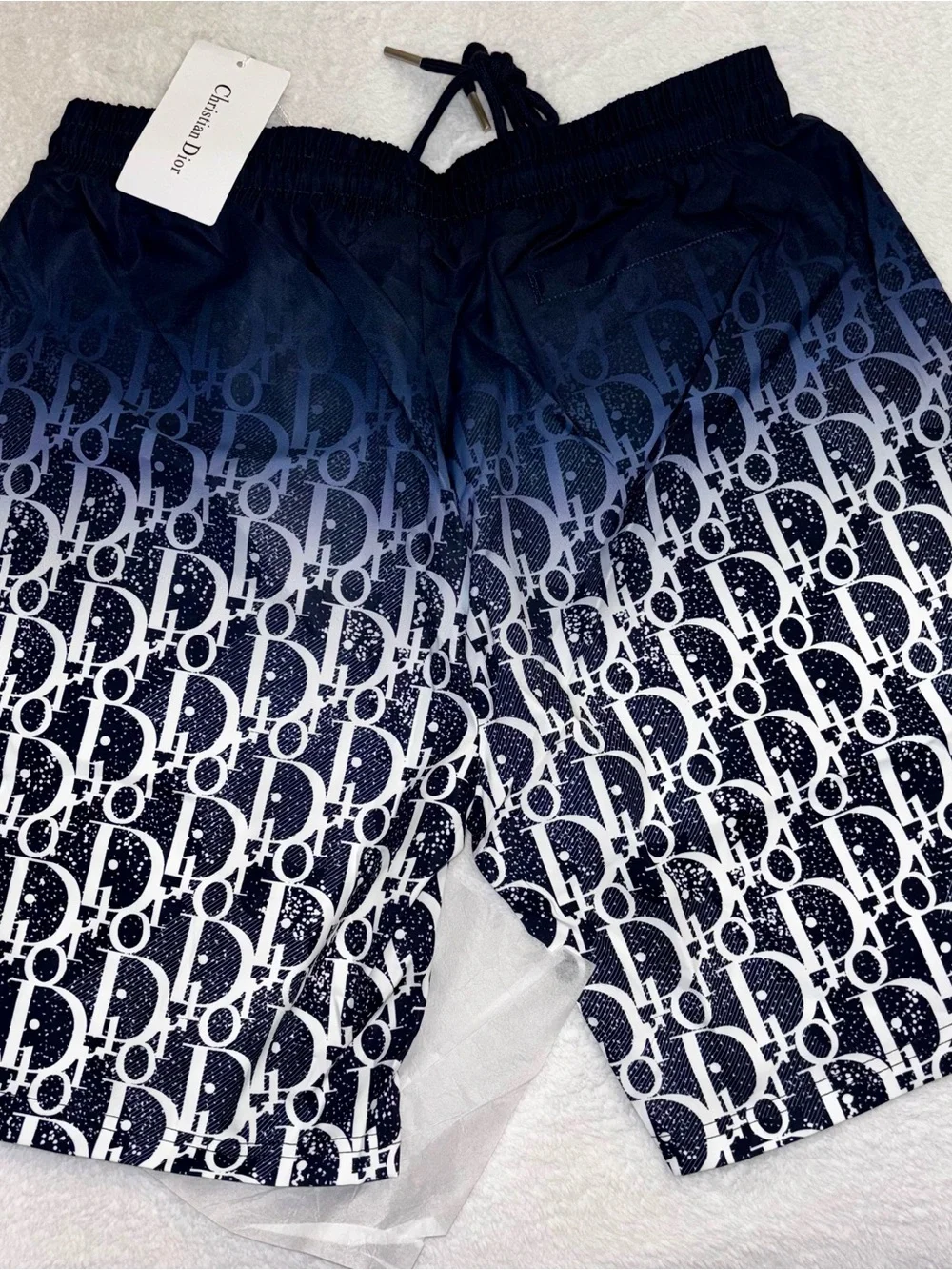 Men's Ombre Navy Print Swim Trunks with Drawstring read 👇